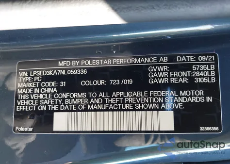 2022 Polestar 2 Long Range Dual Motor z USA, uszkodzony, nr VIN LPSED3KA7NL059336